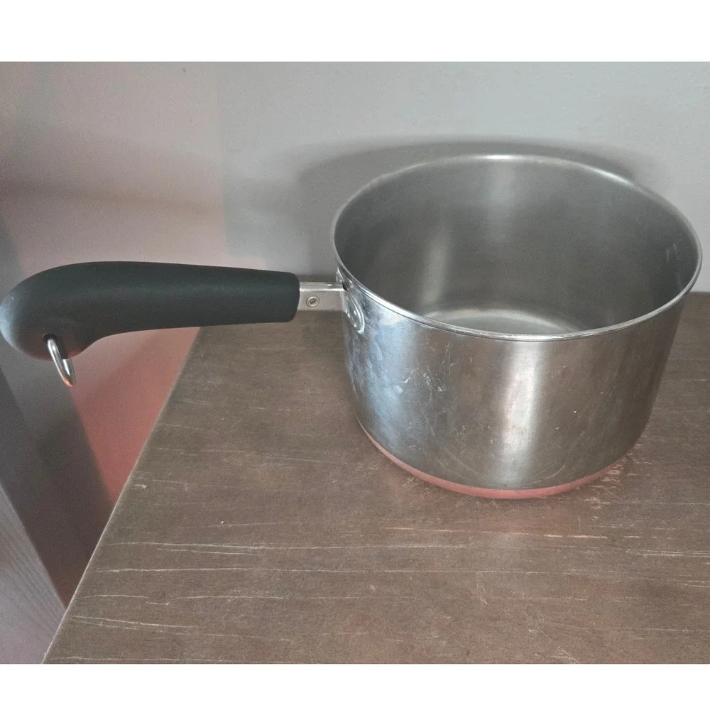 Revere Ware 3 Quart Copper Bottom Saucepan w/ Lid Stainless USA model 87‎